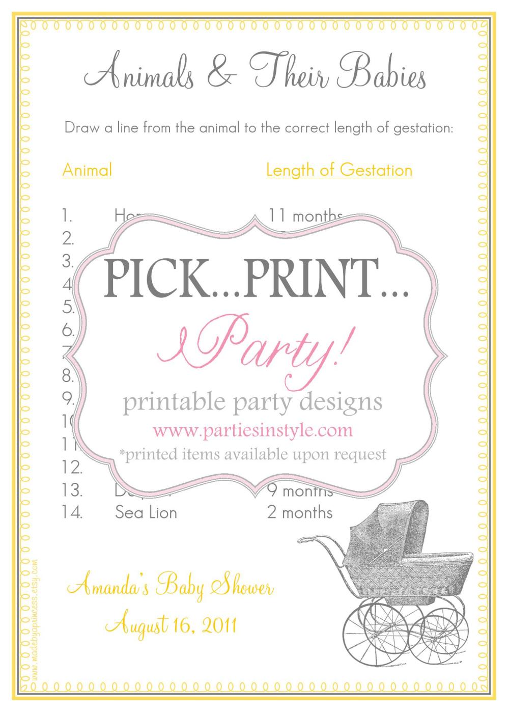 Baby Shower Game - Animals And Their Babies - Printable Diy