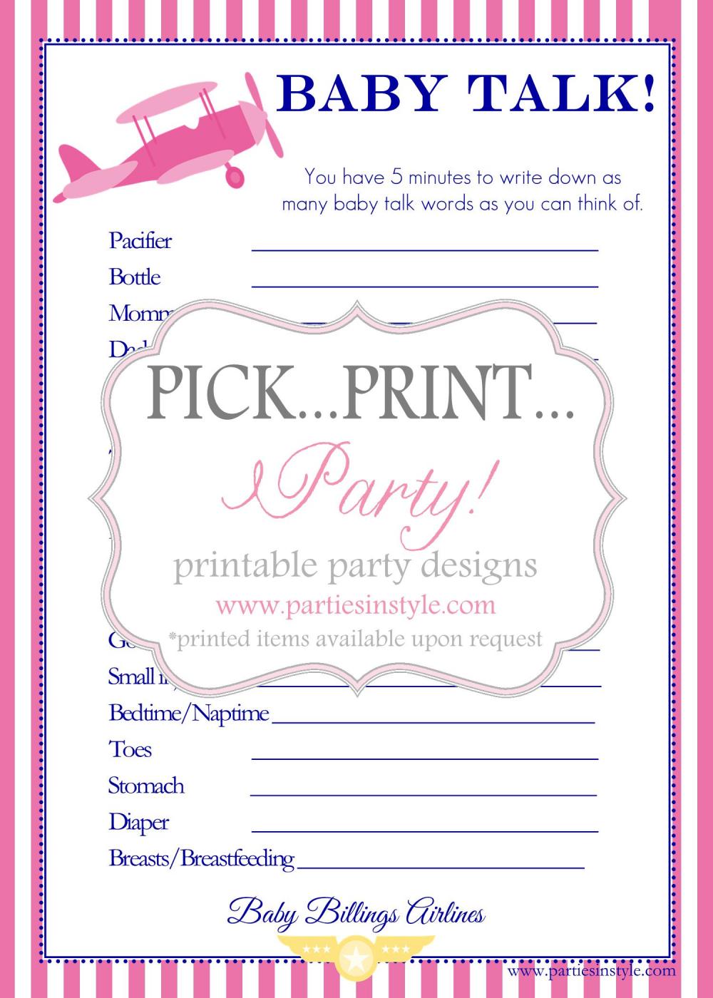 Baby Shower Game - Baby Talk - Printable Diy