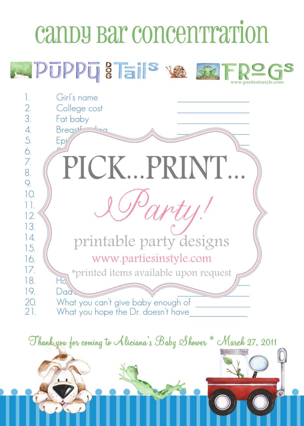 Baby Shower Game - Candy Bar Concentration - Printable DIY ...