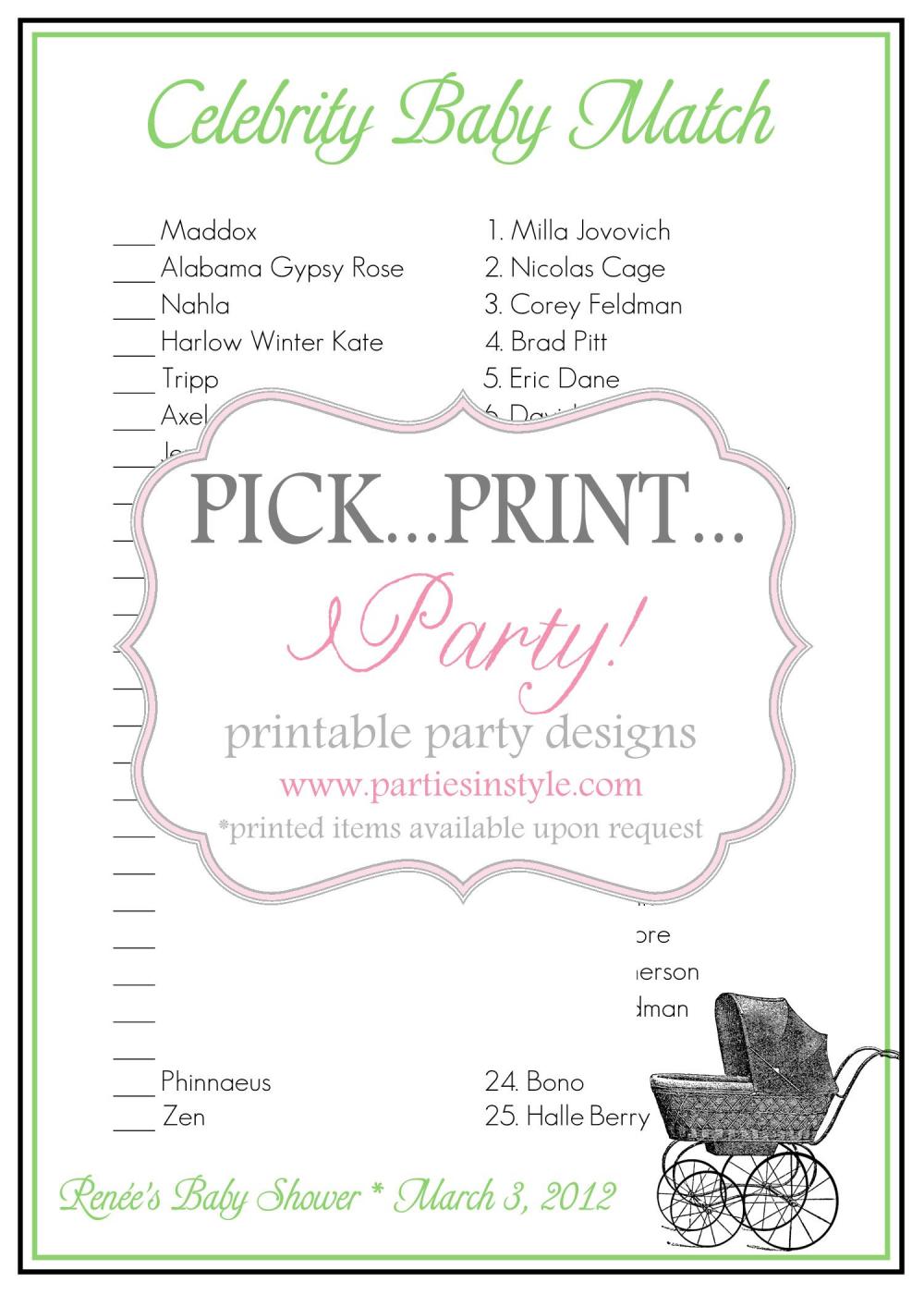 Baby Shower Game - Celebrity Baby Match - Printable Diy