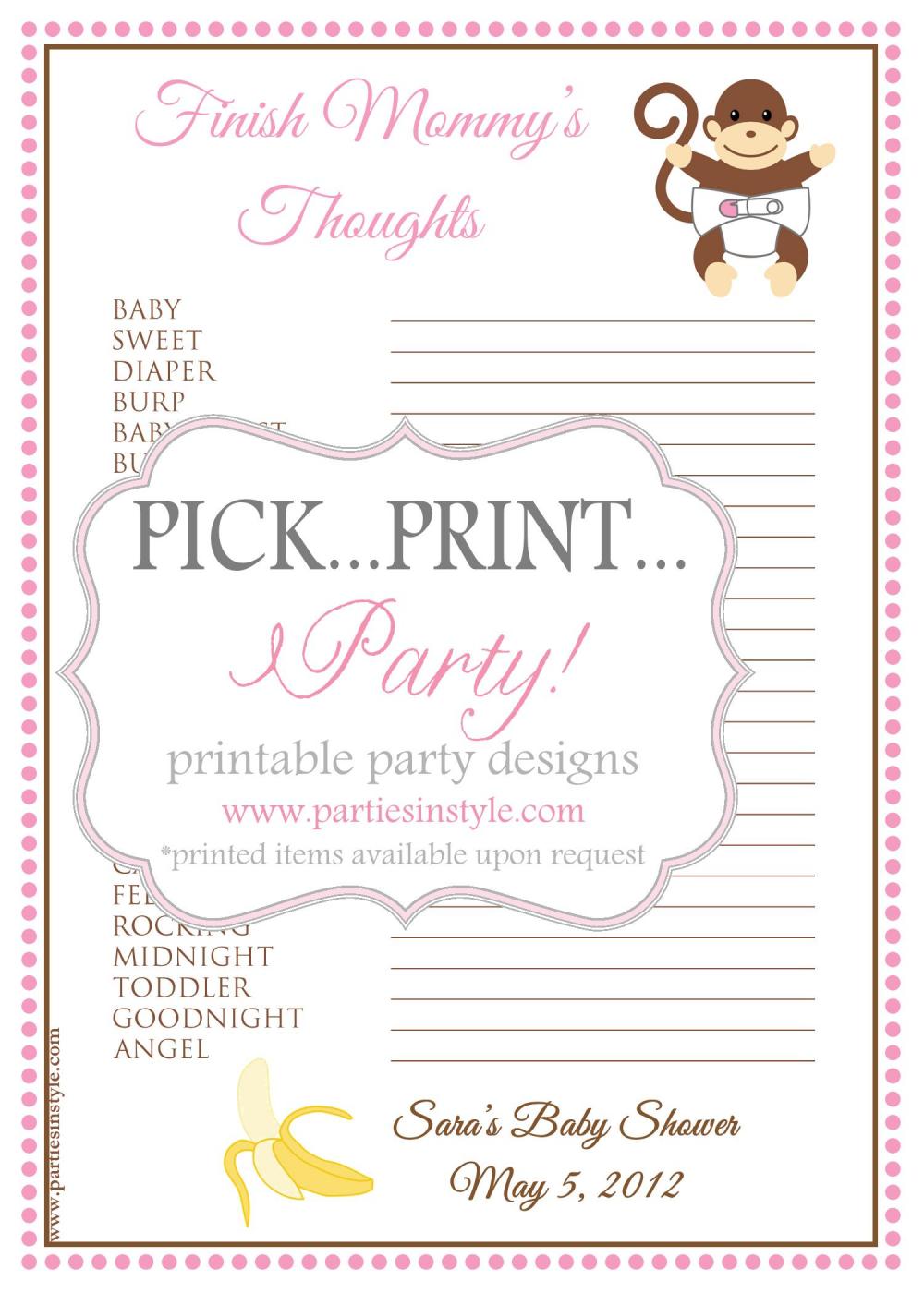 Baby Shower Game - Finish Mommy's Thoughts - Printable Diy