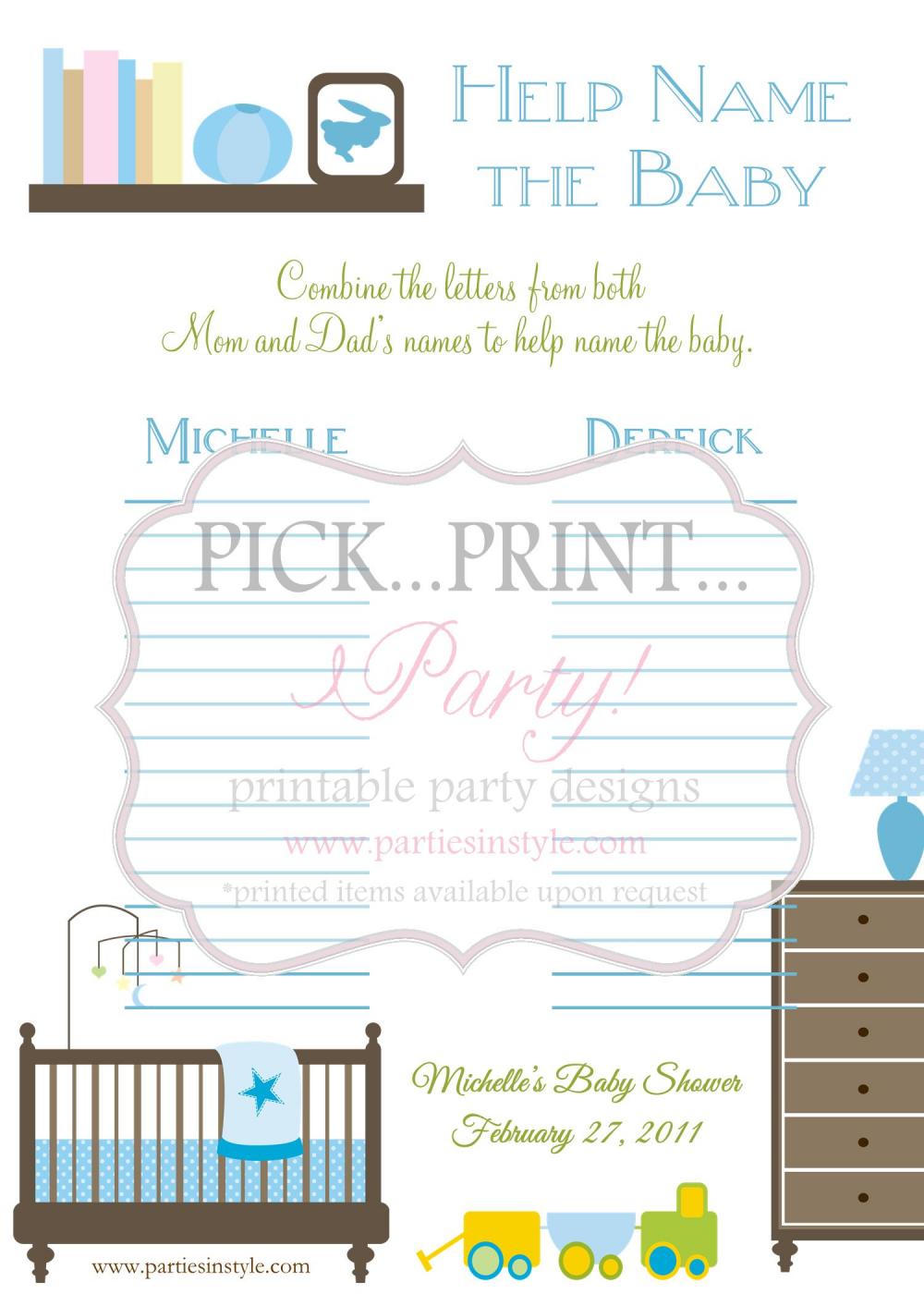 Baby Shower Game - Help Name The Baby - Printable Diy
