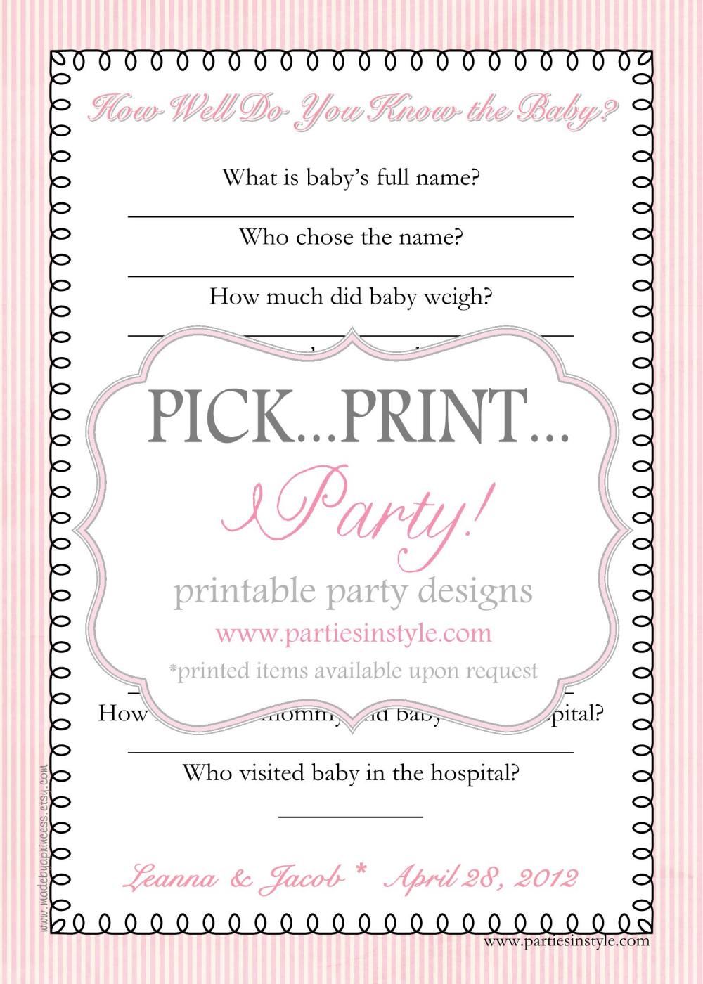 Baby Shower Game Sip N See - How Well Do You Know The Baby - Printable Diy