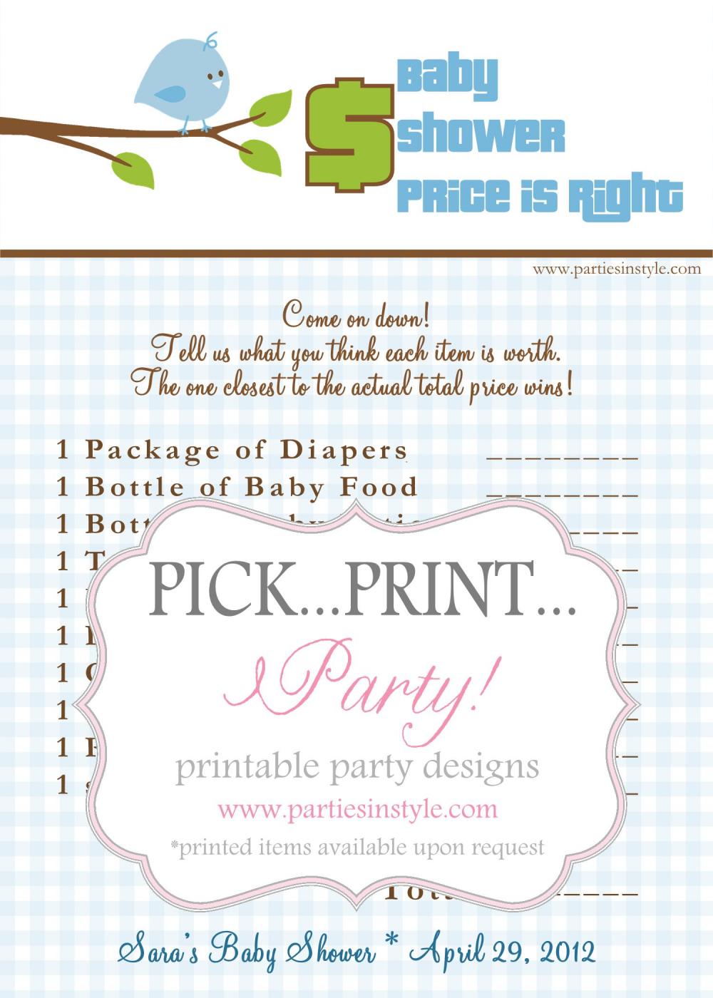 Baby Shower Game - Price Is Right - Printable DIY THE ...