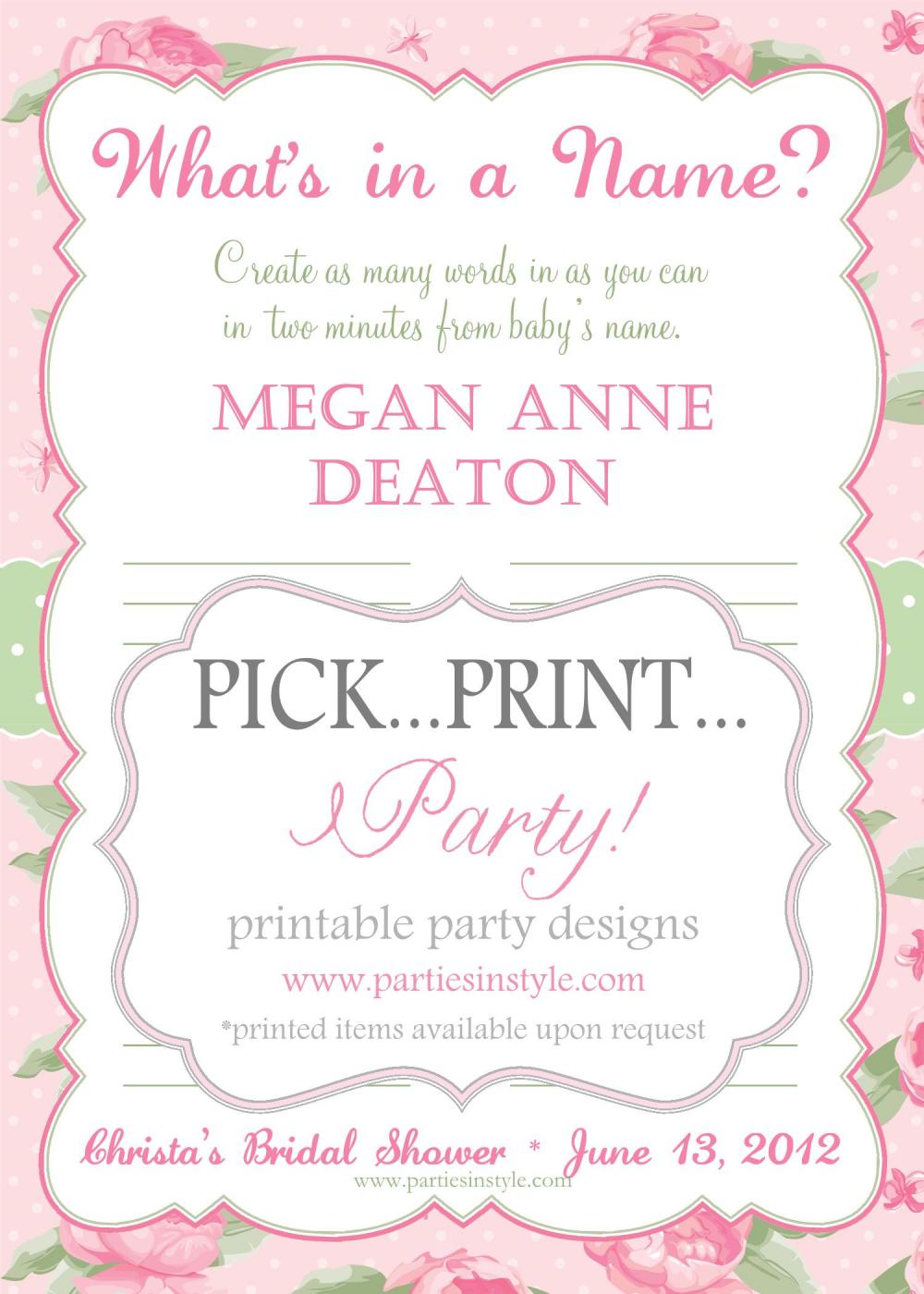 Baby Shower Game - What's In A Name - Printable Diy