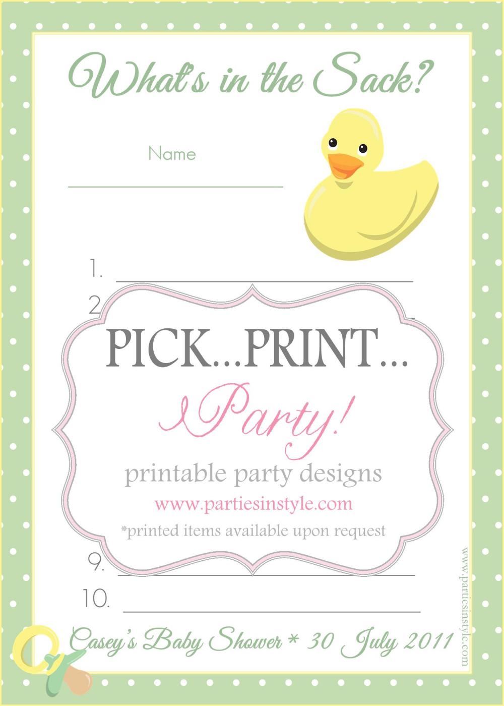 Baby Shower Game -what's In The Sack - Printable Diy
