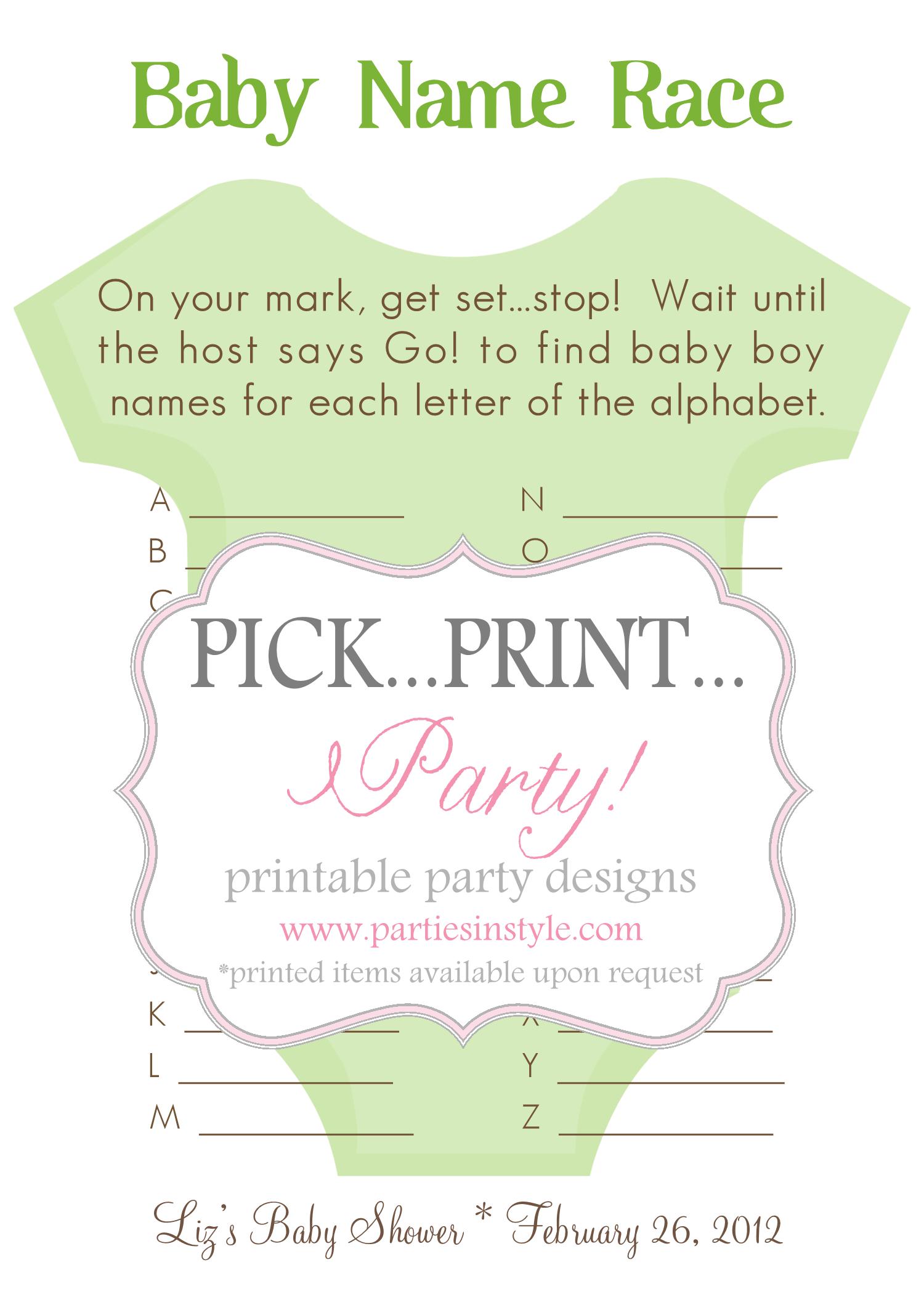 Baby Shower Game - Baby Name Race - Printable DIY on Luulla