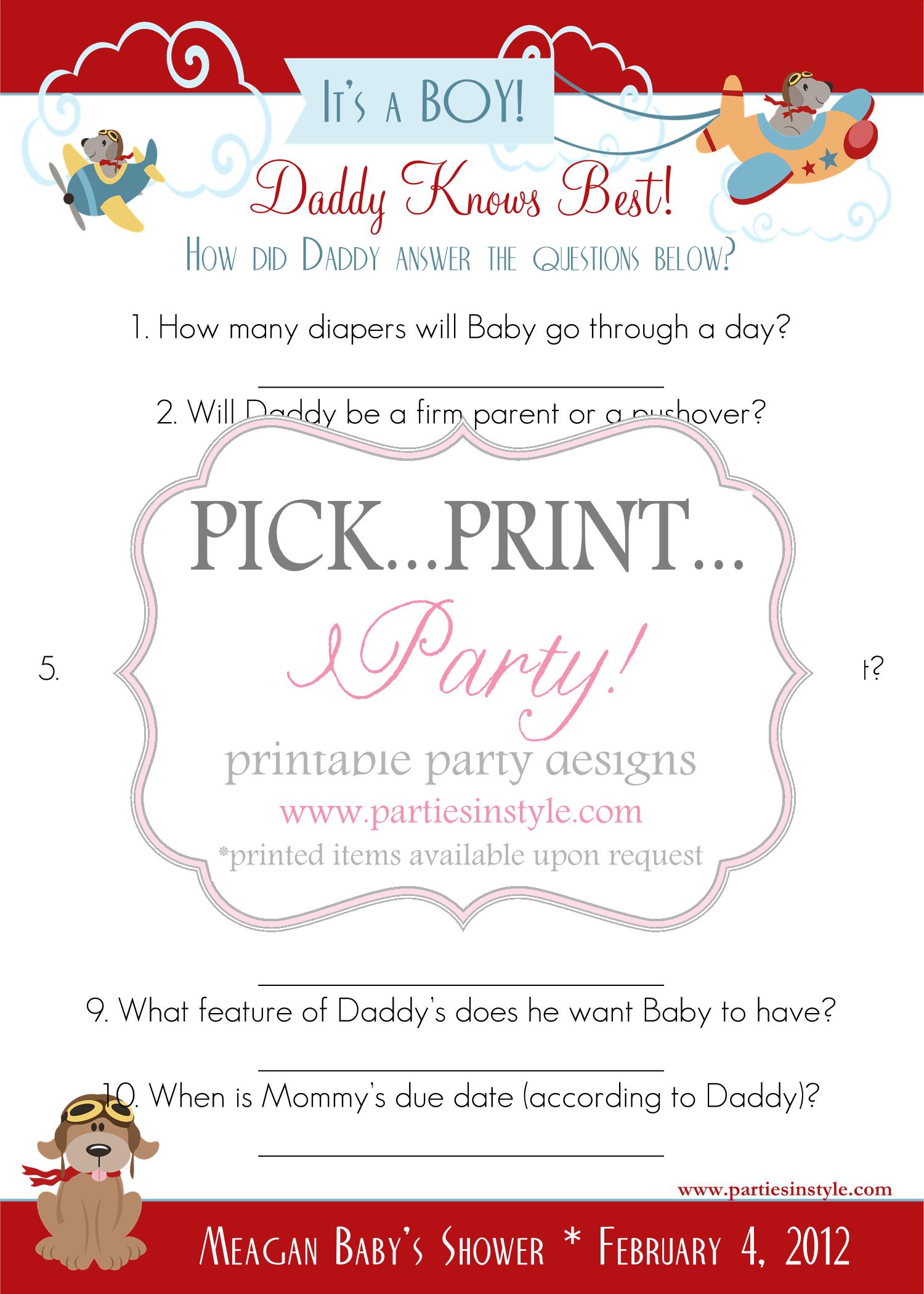 Baby Shower Game Daddy Knows Best Printable Diy On Luulla