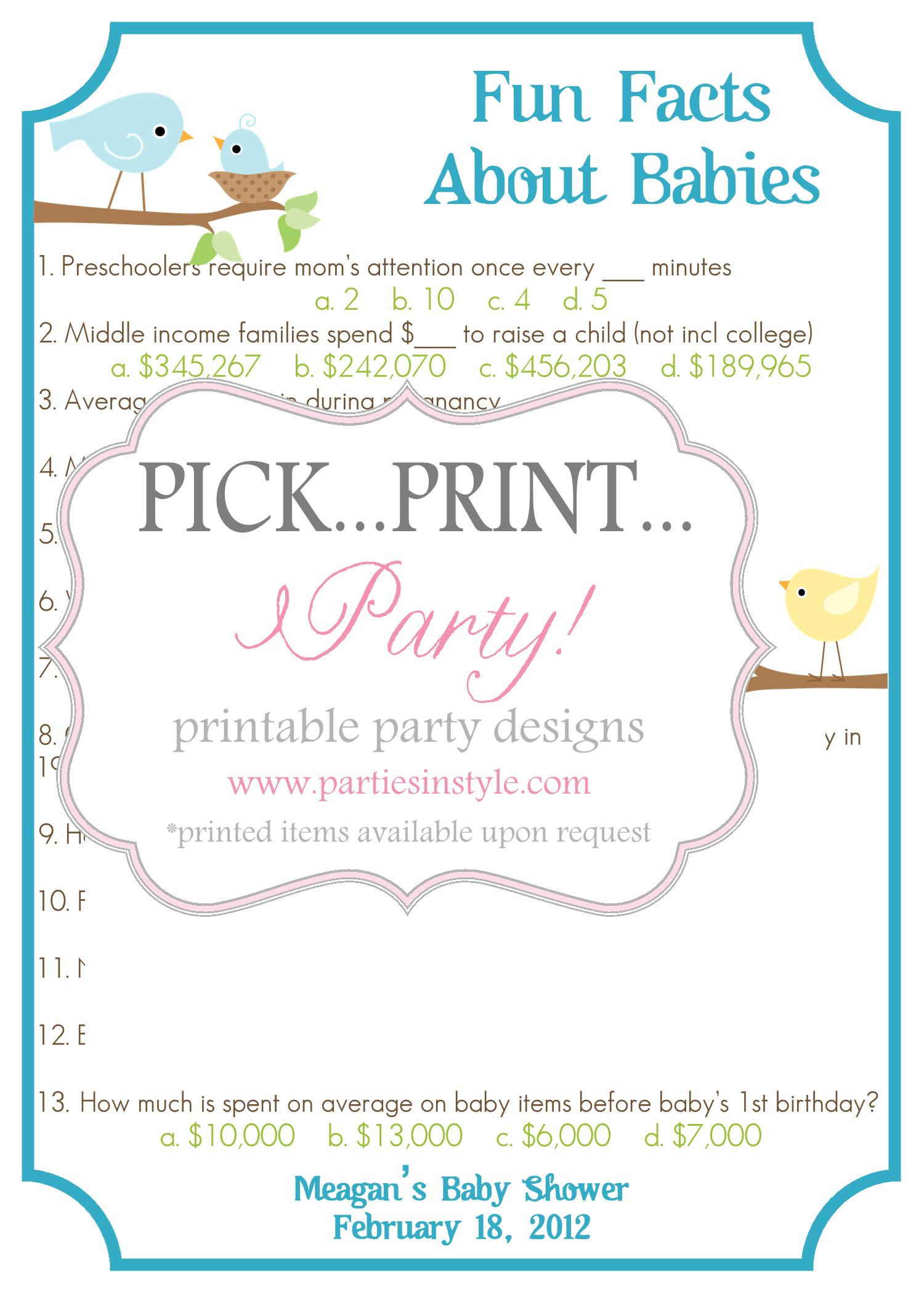 Baby Shower Game Fun Facts About Babies Trivia Printable Diy On Luulla