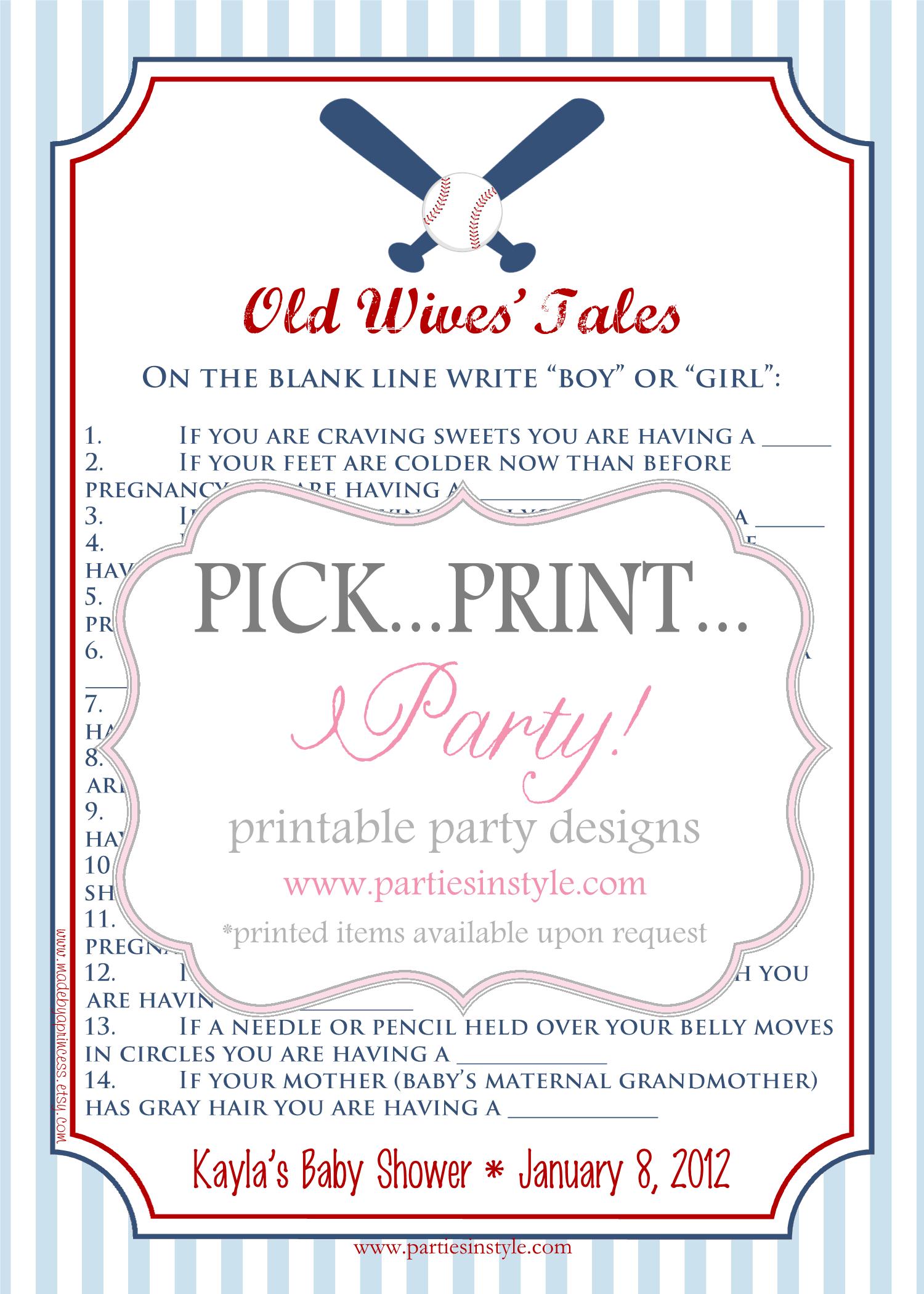 Baby Shower Game Old Wives Tales Printable Diy On Luulla